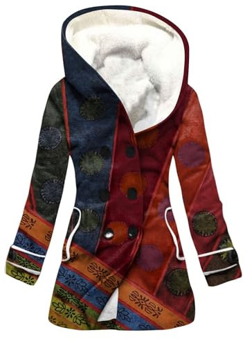 FUPODD Wintermantel Damen Lang Daunenmantel Aufdruck Mantel Winterjacke Warm Gefüttert Übergangsjacke Fleecejacke Mit Kapuze Daunenjacke Dicke Jacke Winter Wollmantel Frauen Mit Taschen Damen-Jacken