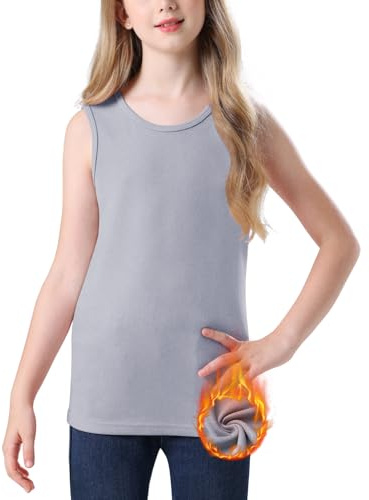 WOWENY Canottiera termica per bambini, unisex, calda, in micro pile, per ragazze, senza maniche, Grigio freddo, 128-134