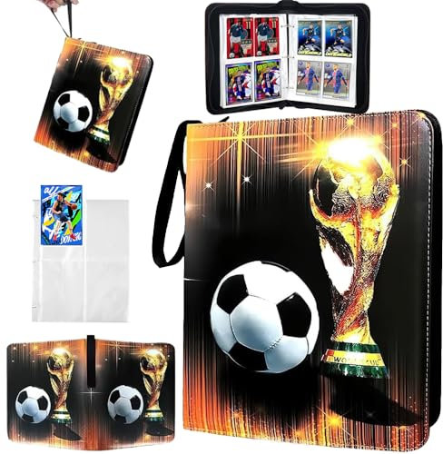 Kinfezlon Fußball Sammelalbum, 50 Seiten 400 Karten Kapazität Sammelalbum Fußball Karten, Sammelkarten Album mit Reißverschluss und Griffschlaufe, Groß Sport Karten Heft, 3 Ringe Karten Mappe Binder