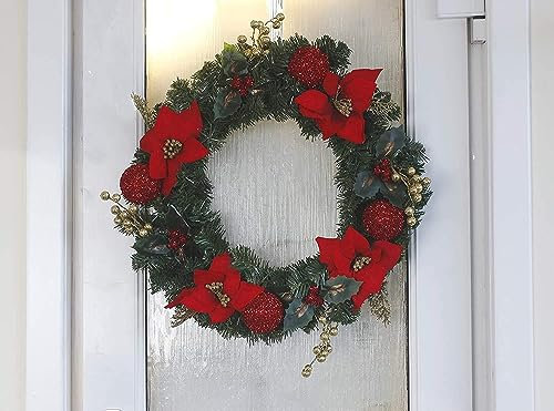 Marco Paul Weihnachtskranz für die Haustür – 50 cm großer künstlicher Türkranz mit Weihnachtsponsettien, Weihnachtsdekoration für drinnen und draußen, Weihnachtsdekoration für die Tür