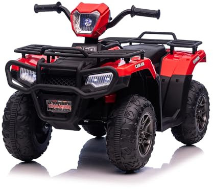 Lischwert Elektro Kinderquad, 12V Kinder Elektrische ATV mit LED-Scheinwerfern, Musik & Hupe, Elektroauto mit 4 rutschfeste Räder & langsamer Start, für Kinder 3–6 Jahre alt (Rot)