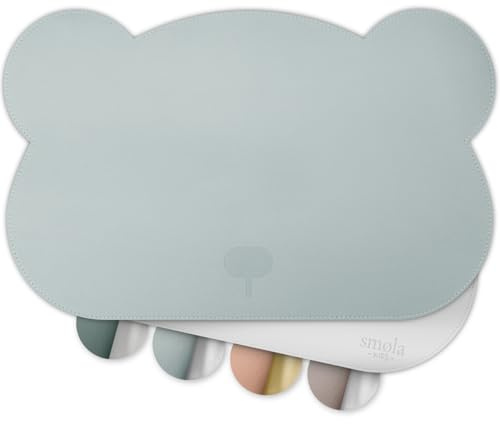 smøla Platzset für Kinder - Bär I Abwaschbares Tischset aus BPA-freiem PU-Leder I Platzdeckchen Tischunterlage für Kleinkinder & Babys I 2-Farbig (Morgen-Blau/Silber)