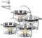 Chafing Dishes Lot de 4 plats de buffet ronds et chaufferettes avec couvercle en verre et support de couvercle, en acier inoxydable