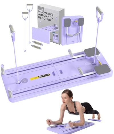 AMAZINGHOME Pilates Board & Reformer-Set für Zuhause mit 23kg Rückprallkraft – Multifunktionales Faltbares Pilatesgerät inkl, Knieschutz & Videoanleitung (Lila)