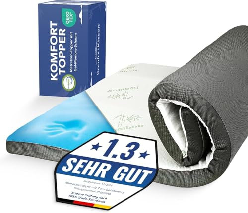 MKS.® Gel Topper 180x200 cm – 7 cm Memory Foam Topper mit H3 Dual-Härtegrad – Druckentlastender Gelschaum Topper mit Atmungsaktivem Bambusbezug & 3D Airflow – rutschfest & Waschbar