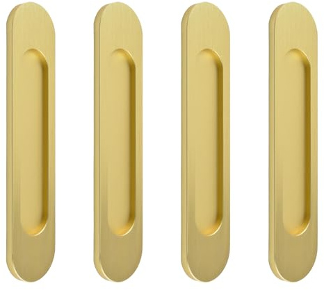 MOROBOR Tiradores ovalados autoadhesivos para puerta corrediza, 4 unidades, aleación de aluminio dorado cepillado, mango sin perforaciones, para puertas corredizas de granero, ventanas, armarios,