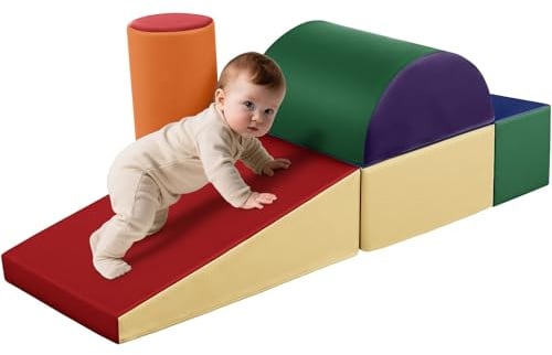 Wilwolfer Schaumstoff Bausteine Kinder Klettern: 5 Softbausteine Riesenbausteine Spielbausteine - Indoor Weiche Bausteine Baby Montessori Großbausteine Kletterspielzeug(Klassisch)