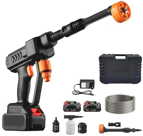 Nettoyeur haute pression portable, sans fil, 100 bar, avec 2 batteries, 48 V, buse multifonction, tuyau de 5 m