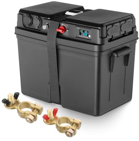 GEARMONSTER Boîtier de batterie pour moteur de bateau, moteur électrique, bateau pneumatique, avec connexion USB et 12 V, allume-cigare, affichage LED, fiches 50 A, compatible avec batteries de taille