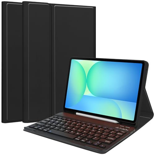 Keyboard Case for Samsung Galaxy Tab S10 FE+ Plus 13.1inch 2025, Magentic Protective Cover with S-Pen Holder, Detachable Wireless Bluetooth Keyboard, Black