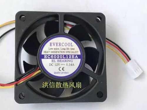 60MM PC fan， EC6020L12EA DC12V 0.14A 3-wire 6020 silent fan