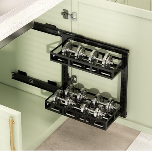 DanLink SpüLschrank Organizer, 2 Etagen Selbstklebendes Wandmontierte KüChenschrank Organizer, Metall Ausziehbares küChenschrank Organizer Unter Waschbecken Regal für Putzmittel, GewüRze, Bad(40CM)