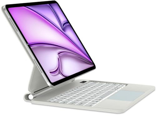 JADEMALL Clavier iPad Air 13 M3/M2 2025/2024, Magic Keyboard pour iPad Air 13/Pro 12.9 2022-2018 avec Trackpad Multi-Touch Bluetooth Clavier Rétroéclairé, AZERTY, Blanc