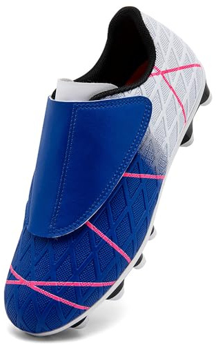 VTASQ Boys Football Boots Kids Girls Football Shoes Firm Ground Soccer Trainers Athletics Sport Shoes Teenager Profession Competition Indoor Outdoor Cleats Sneakers White Blue UK4