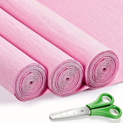 VNAKER Krepppapier Rosa 43x250cm, 3 Rollen für Basteln, Dekoration | Krepppapier Rosa für Hochzeiten, Valentinstag und Geburtstagsfeiern Dekorationen