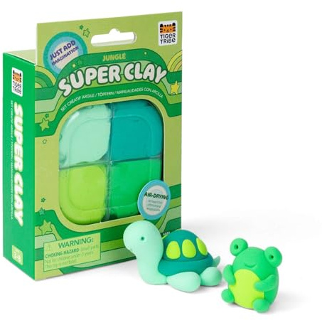 Tiger Tribe Super Clay Jungle, Green Air Dry Modelling Kit for Kids | Green Air Dry Clay Craft Set with Tools, Creative Activity for Imaginative Play, Art Gift for Boys & Girls Age 4+