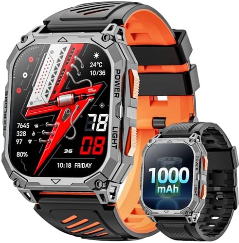 Smartwatch Herren, 2.01 HD Smart Watch mit 1000mAh Lange Akkulaufzeit, 114+ Sportmodi Militärischer Stil Fitnessuhr mit Herzfrequenz/Schrittzähler/Schlafmonitor/Taschenlampe Android iOS Mens Watches
