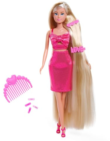 Simba Steffi Love Dream Hair – Ankleidepuppe mit extra Langen Haaren, inkl. Haarclips & Kamm, im pinken Glitzerkleid, 29 cm groß, Frisierpuppe für Kinder ab 3 Jahren