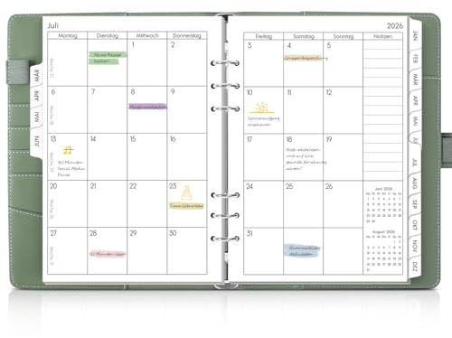 SKYDUE  Ringbuch A5 Nachfüllbar, Ring Binder A5 (Olivgrün) | Terminplaner Planer 2026 2027, Ringbuch A5 Perfekt Für Schüler Und Berufstätige