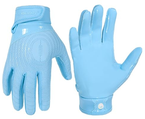 HANDLANDY Youth American Football Gloves, Sticky Wide Receiver Gloves for Kids Boys Girls, Stretch Fit Football Gloves (Blue, M)