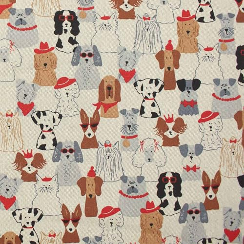 Dekostoff Hunde | Meterware ab 100cm x 140cm (natur) | Leinenoptik