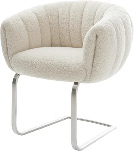 DELIFE Schwingstuhl Jada-Flex Freischwinger flach Edelstahl Teddystoff Beige Taschenfederkern