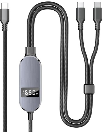 Cable USB C 2 en 1 100W con Pantalla Digital, Cable USBC a Doble USB-C Carga Rápida PD3.1 PPS QC4.0, 1,2m trenzado Multi Charging Cable para MacBook iPhone 17 16 15 Pro max Pixel Samsung Galaxy iPad