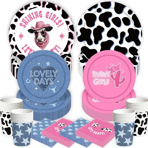 Rosa Blau Western Cowgirl-Party Geburtstag Partygeschirr Cowboy Rodeo Geburtstag Geschirr Party Deko Rodeo Pappteller Teller Becher Servietten für Babyparty Mädchen Junge