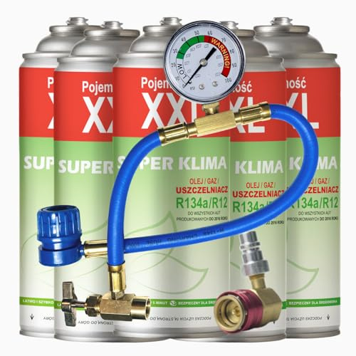 Lot Complet R134a Climatisation Voiture avec Adaptateur HP/BP, Traceur Fuite Clim, Gaz Réfrigérant