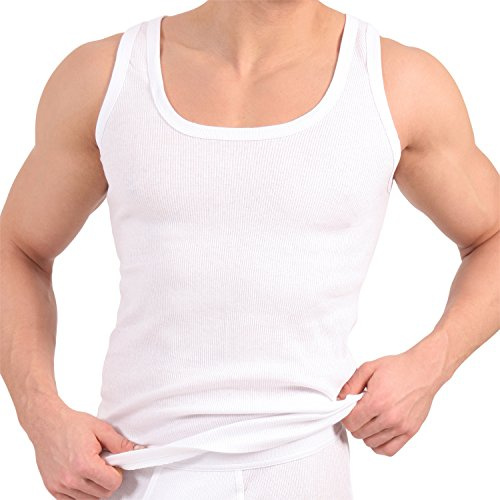 Lot de 5 débardeurs blanc - maillot de corps double côtelé (côtelé) - 100% coton peigné - Standard de qualité supérieure - prétraité contre la diminution CELODORO original exclusif - Blanc - Medium