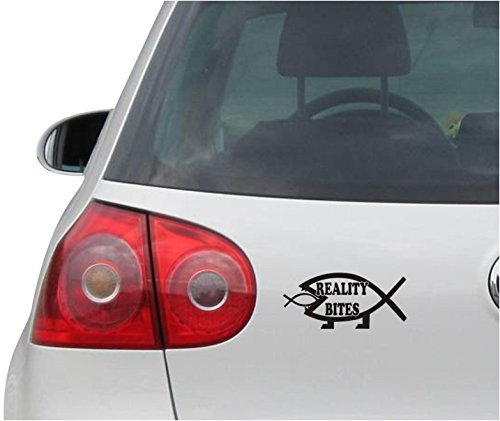 INDIGOS UG Auto Aufkleber Reality Bites Darwin Christian Fish schwarz - 149mmx68mm - Autoaufkleber - Tuning - Sticker - Heckscheibe - Fahrrad - Motorrad - UV beständig