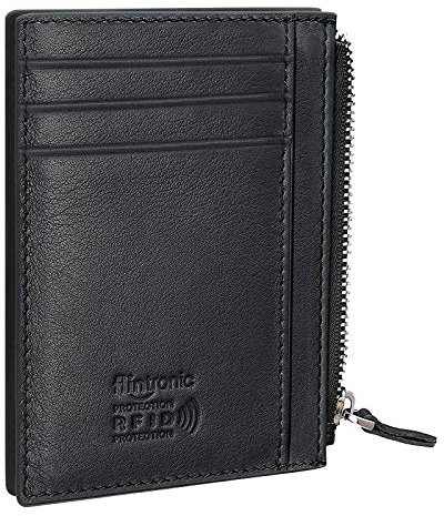 flintronic Portefeuille en Cuir, Noir Etui RFID Blocage Porte Carte de Crédit, Zip Porte-Monnaie, Coffret Cadeau