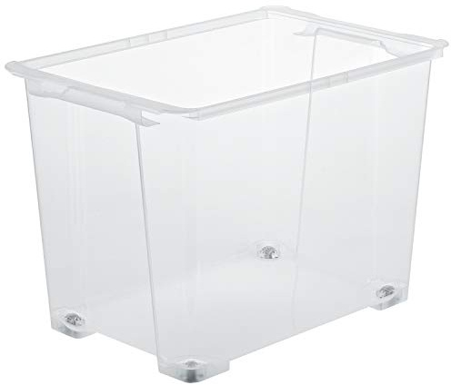 Rotho Evo Easy Aufbewahrungsbox 65l mit Rollen, lebensmittelechter Kunststoff (PP) BPA-frei, transparent, 65l (58,3 x 39,2 x 41,0 cm)