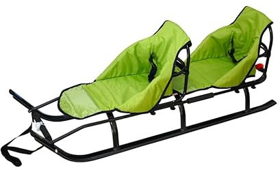 2in1 Kinder Duo Schlitten aus Aluminium mit Rückenlehne, Matrazen, LED für Kinder und Erwachsene 2 Personen Tragfähigkeit bis 100kg (Graphite/Green)