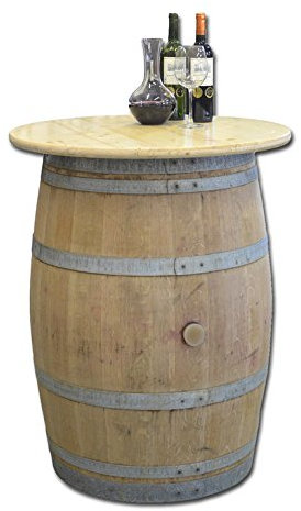 Weinfass als Stehtisch mit Tischplatte D 80 cm - Fass Natur (Klarlack)