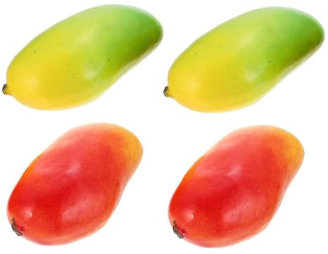 GMMH Künstliche Deko Mango (4 Stück) - Lebensechtes Plastikobst, Plastikfrucht, Kunstobst, Frucht für Dekoration, Schaufenster, Haushalt, Küche, Party, Hotel