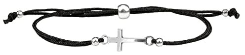 Milosa Armband Schwarz mit Silber Kreuz | Konfirmations-Armband mit größenverstellbarem Textil-Band, Geschenk für Kinder zur Firmung, Kommunion oder Erstkommunion, handgemachtes Kreuz-Armband