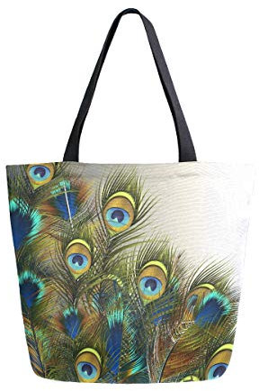 Naanle Pfau Canvas Tote Bag Groß Frauen Casual Schultertasche Handtasche Pfau Federn Wiederverwendbare Mehrzweck-Heavy Duty Shopping Lebensmittel-Baumwolltasche für Outdoor