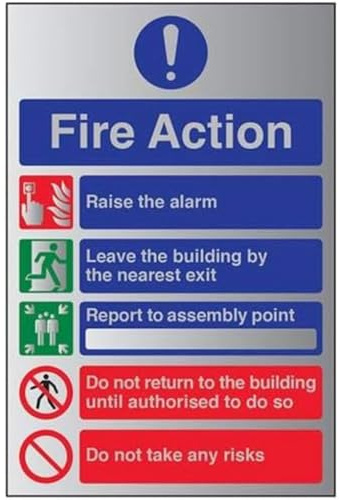 V Safety General Fire Action 5 Message Risks Sign - 300mm x 400mm - 1.6mm Alu Rigid Plastic
