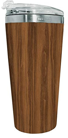 NERTHUS FIH 633 Tasse Double paroi 500 ML, Isotherme, sans Danger pour Les Aliments, Passe au Lave-Vaisselle, Verres à café de Voyage sans BPA, Acier Inoxydable, Bois, 9,5 x 19 cm (Hauteur)