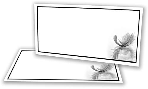 25x Beileidskarten ohne Text - Würdevolles Motiv schwarzer Trauer-Rahmen mit Feder Matt - Trauerkarte in 21 x 10,5 cm DIN Lang - schlichte Kondolenzkarte Beileid