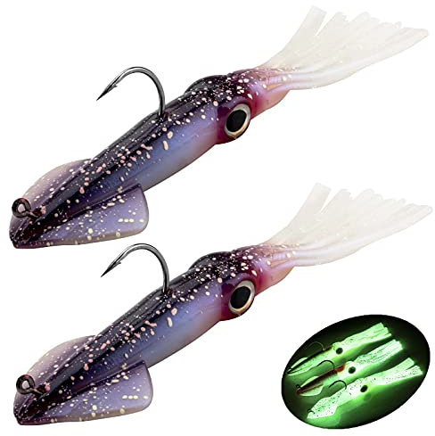 QualyQualy Gummitintenfisch Köder 36g 14cm Leuchtend Tintenfisch Gummiköder Meer Tintenfisch Angelköder Gummi für Zander, Barsch, Forellen, Hechte 2 Stück (2 Stück #B)