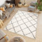 TAPISO Boho Fringes Teppich Hochflor Langflor Shaggy Fransenteppich Creme Dunkelgrau Karo Geometrisch Diamant Modern ÖKOTEX 140 x 200 cm