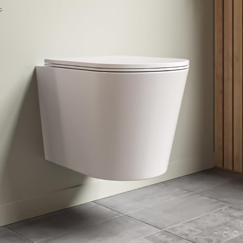 Verona Matt White Rimless Wall Hung Toilet with Soft Close Seat