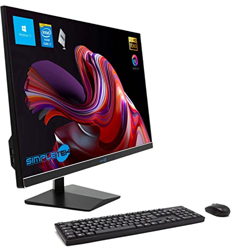 Simpletek All in One AiO 27 Zoll Full HD Core i7 bis 3,6 GHz Windows 11 Pro | 4 GB RAM 120 GB SSD | Maus-Kit Webcam PopUp Lautsprecher Integrierter PC Festplatte Computer Haus Arbeit Büro
