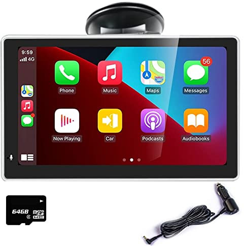 Moniteur à écran tactile de 7 pour Apple Carplayer et Android Auto Lecteur multimédia autoradio à deux haut-parleurs intégrés avec Bluetooth, tableau de bord ou pare-brise monté avec carte 64G