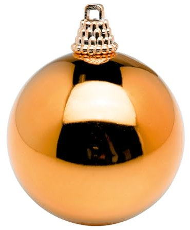 Deco Woerner Glänzende, kupferne Weihnachtskugeln aus Plastik, 10 cm Ø - 6 Stück