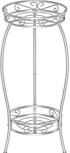 Mutool 2 Tier Metal Plant Stands for Flower Pot, Tall Plant stand for Outdor Indoor Plant, Plant Pot Holder Plant Table for Garden Patio, 69x32cm, Silver Gray