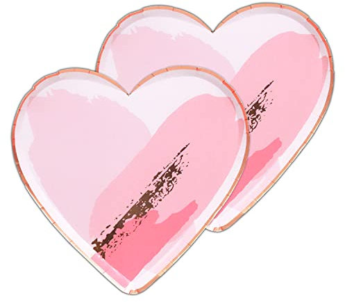 Dulousia Pink Heart Shaped Paper Plates - Wedding Engagement Valentine’s Day Party Supplies, Disposable Plates Bridal Shower, Baby Shower, Mother’s Day, Birthday Party Decorations, 9in 24pcs