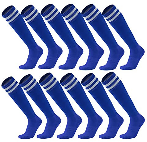 6 Paare Fußball Socken Farbe Stretchy Kompression Knie High Tube Socken Fußball Sport Athletik Lange Socken für Männer Frauen Teens (6 Paare - dunkelblau)
